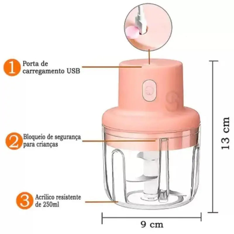 Mini processador/triturador de alimentos elétrico 250ml  recarregável sem fio