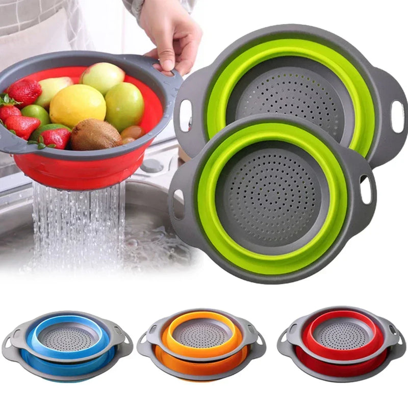 Escorredor dobrável de silicone, cesto de lavagem de frutas e vegetais, utensílio para cozinha