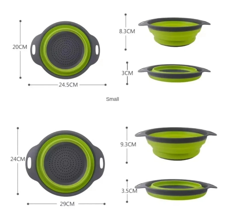 Escorredor dobrável de silicone, cesto de lavagem de frutas e vegetais, utensílio para cozinha